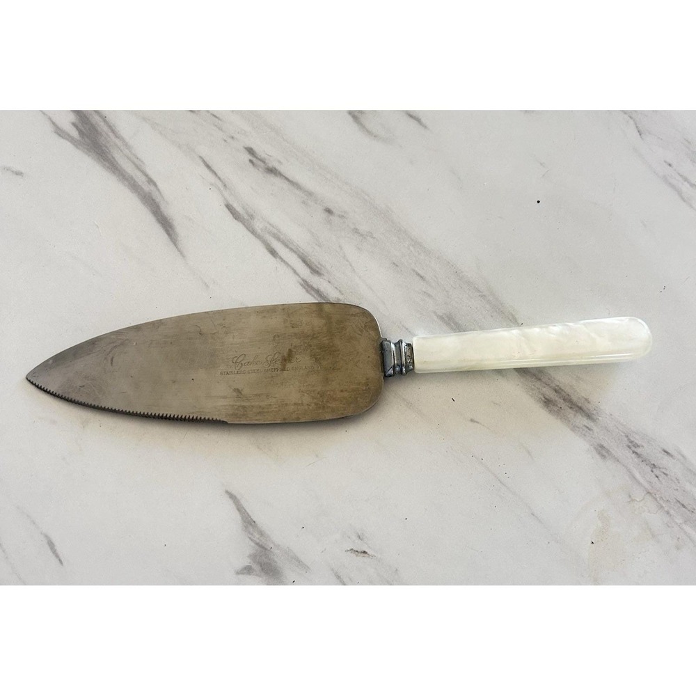 Vintage Cake Server Sheffield England 10" Stainless Steel Ivory Pearl Handle A